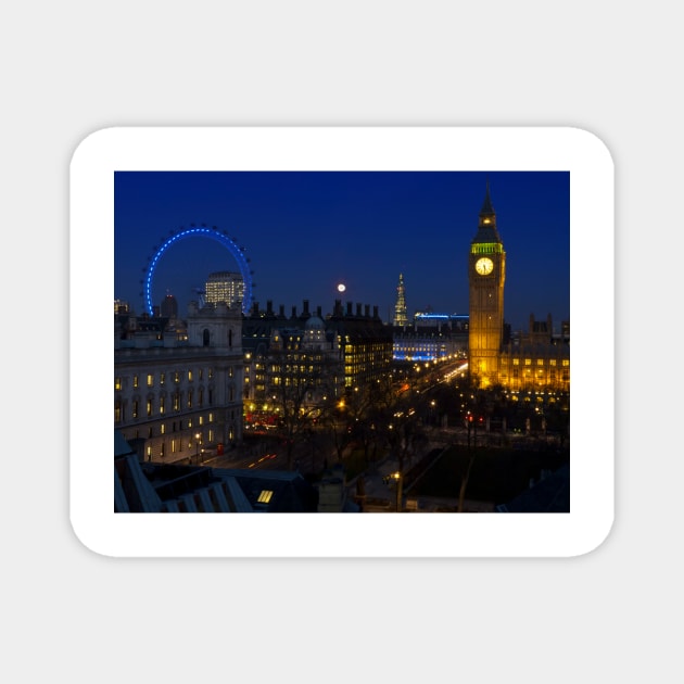 London eye and Big Ben by night, London, England Magnet by GrahamCSmith