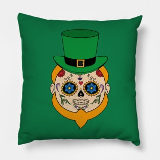 St Patrick Sugar Skull Pillow