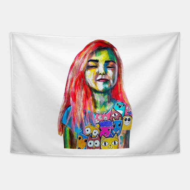 redhair lisa abstract paint Tapestry by chachazart