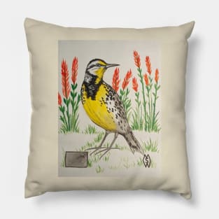 Wyoming state bird and flower, the meadowlark and Indian paintbrush Pillow