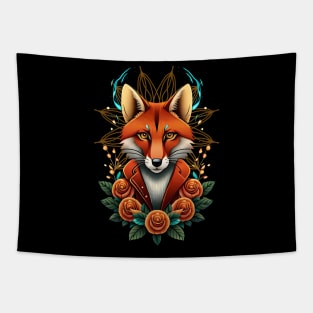 Fox and flowers tattoo style 18 Tapestry