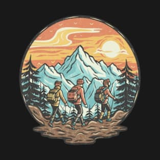 A group of friends embarking on a mountain trek T-Shirt