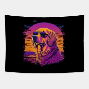 cute golden retriever dog in sunglasses Tapestry