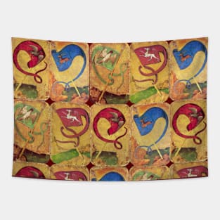 Medieval German Court Cards With Colorful Flags /Dogs,Deers,Falcons,Ducks  Edit Tapestry