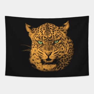 Scary Snarling Leopard with Green Eyes Tapestry