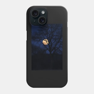 beautiful full moon with tree silhouette and dark blue sky Phone Case