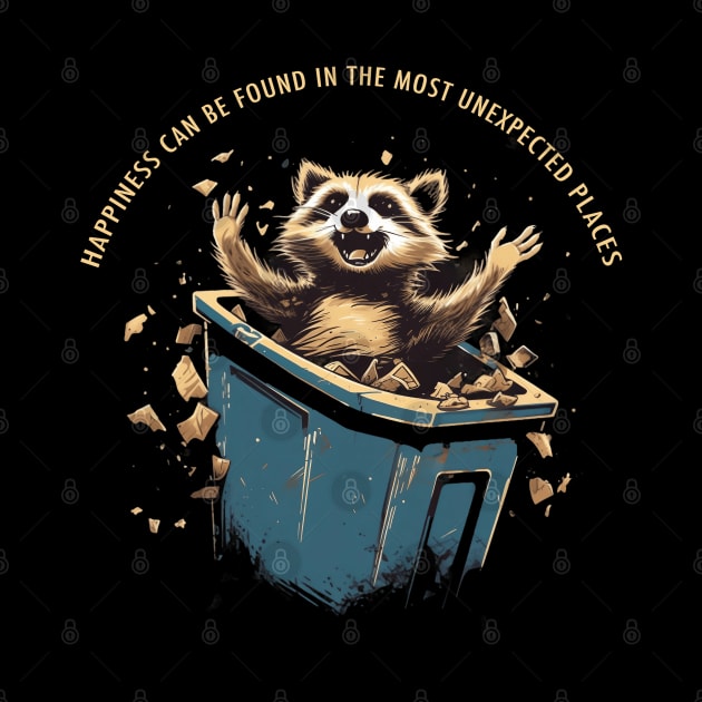 Happy Raccoon Trash Funny Text Quote Happiness Can Be Found by origato