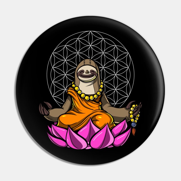 Sloth Buddha Zen Yoga Meditation Flower Of Life Pin by underheaven