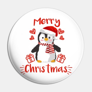 Merry Christmas Cute Baby Penguin Red and White Pin