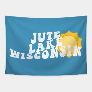 Sunshine in Jute Lake Wisconsin Retro Wavy 1970s Summer Text Tapestry