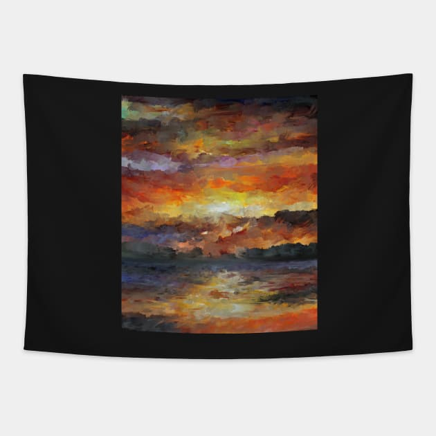 Impressionist Abstract Sunset Sunrise Ocean Tapestry by druidwolfart