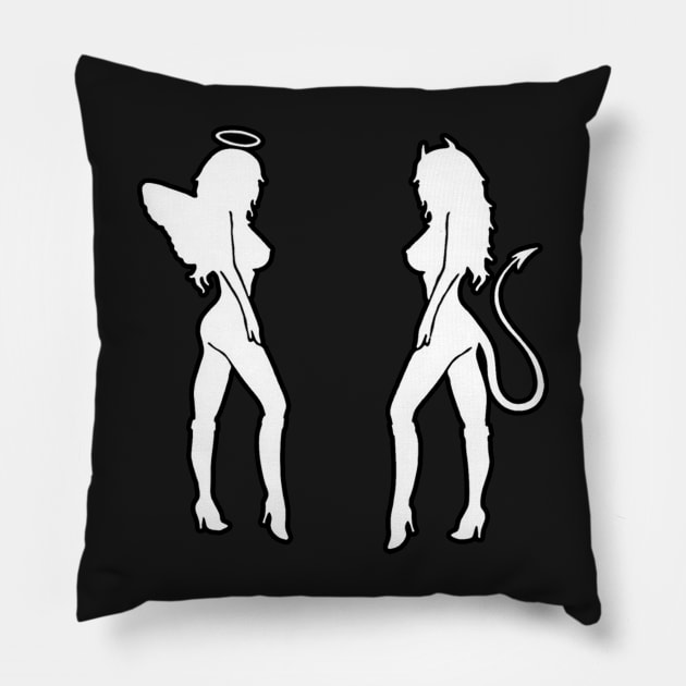 Sexy Girls - Good and Evil Pillow by  The best hard hat stickers 