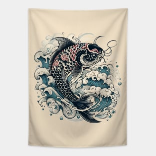 Karasu Black Koi Fish Tapestry