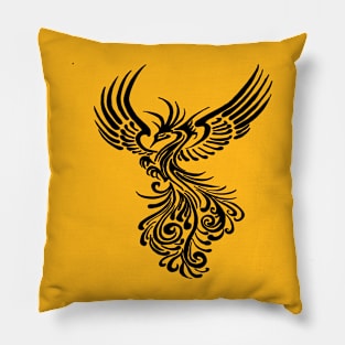 Mythical Phoenix Creature In Flight Artistic Illustration Black Pillow