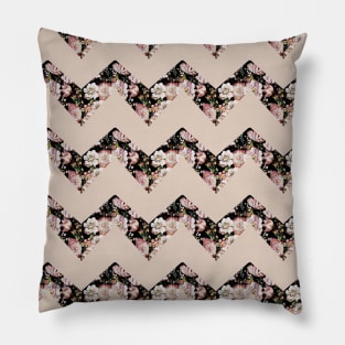 preppy modern vintage flowers tan chevron black floral Pillow