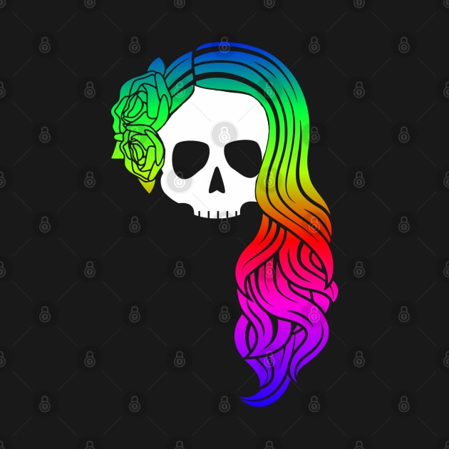 Rainbow Hair, Don't Care Skull by Talesbybob