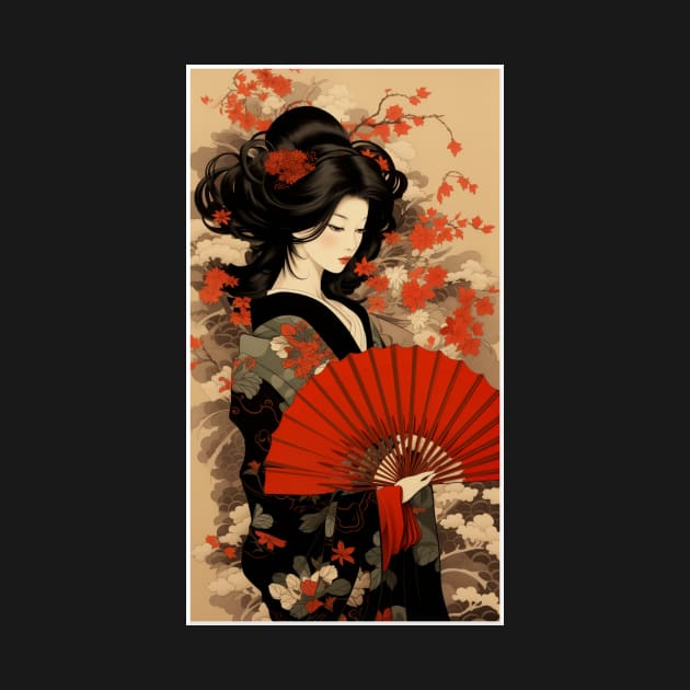 Oiran (Red fan) by Ikonno