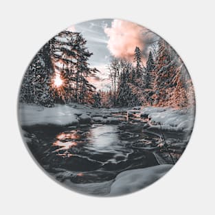 Nature's Symphony: Sunrise Unveils Snowy Stream's Renewal V3 Pin