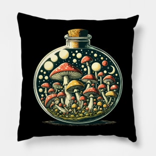 Mushroom Garden in Jar Retro Vintage Pillow