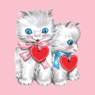 Cute Retro Valentine's Day Kittens with Hearts T-Shirt