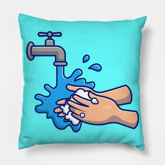 Washing hand cartoon 6 Pillow by Catalyst Labs