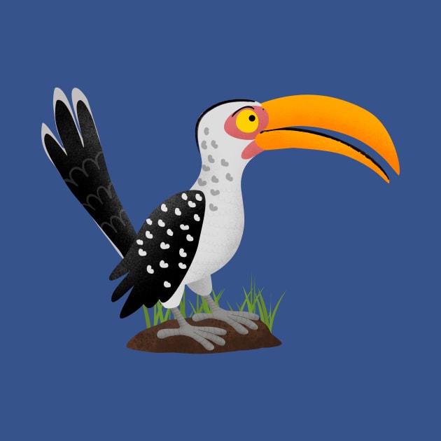 Funny yellow billed hornbill safari bird cartoon by FrogFactory