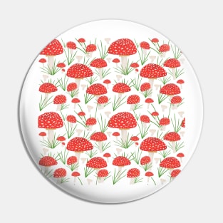 Red Fly Agaric Mushroom and Grass Pin