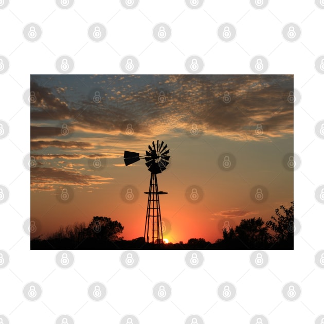 Kansas Country Windmill Blaze Orange Silhouette by ROBERTDBROZEK