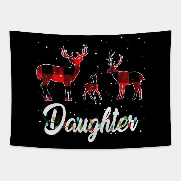 Daughter Reindeer Plaid Pajama Shirt Family Christmas Tapestry by intelus