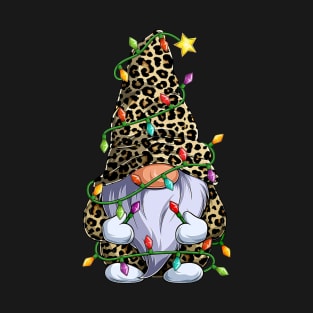 Cute Leopard Gnome Christmas Lights Xmas Gnome Lover T-Shirt