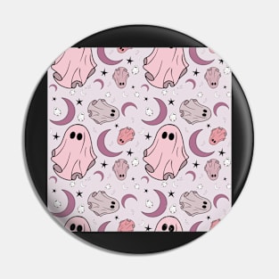 Pastel Pink Spooky Ghosts and Moons Pin