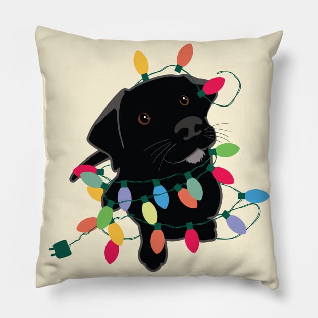 Puppy With Christmas Lights Pillow by DesignCat