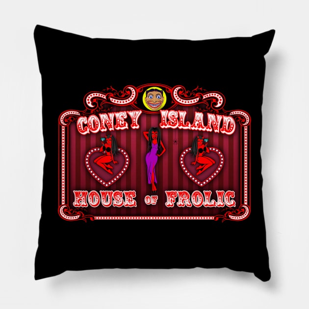 CONEY ISLAND 2 (HOUSE OF FROLIC) Pillow by GardenOfNightmares