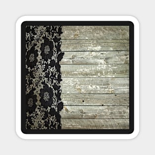 rustic chic modern girly gray barn wood black lace Magnet