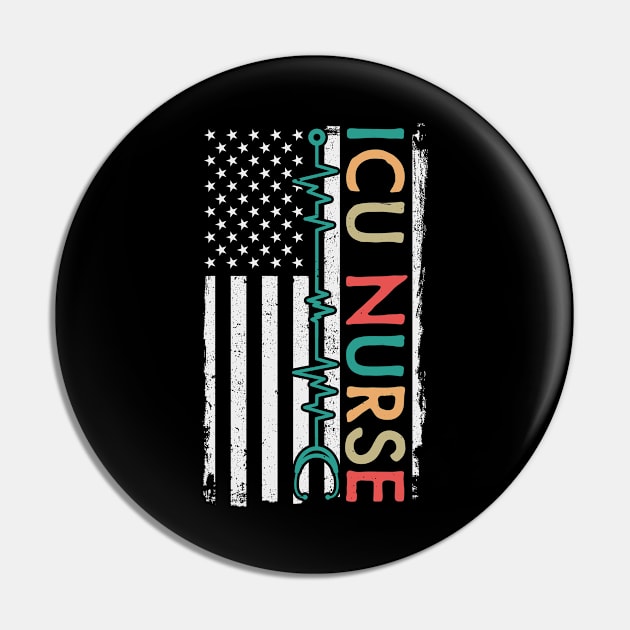 ICU Nurse American Flag Pin by White Martian