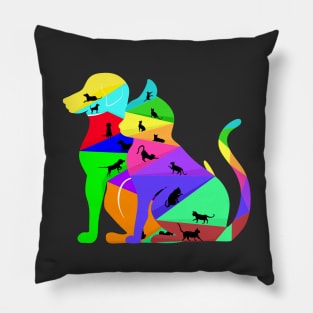 Colorful cute small puppies and kittens Pillow