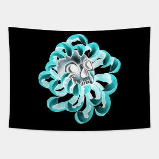 Human Scull in blue Flower Tapestry