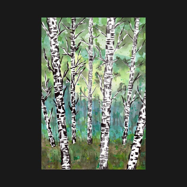 Birch Woods Watercolor by ZeichenbloQ