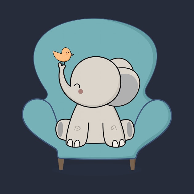 Kawaii Cute Elephant And Bird by wordsberry