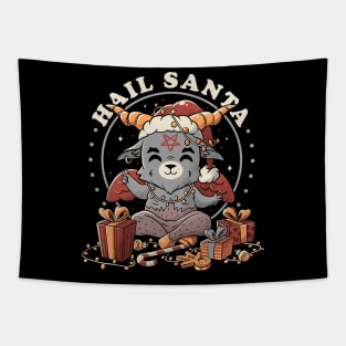 Hail Santa Funny Cute Evil Christmas Baphomet Tapestry