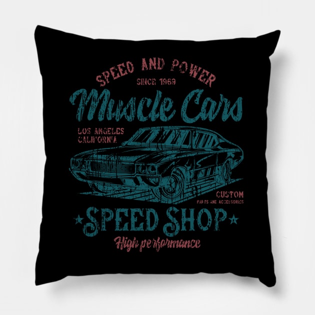 Muscle car custom garage distressed Pillow by SpaceWiz95