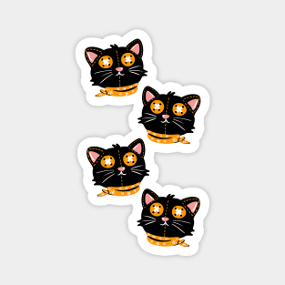 Black cat button eyes with orange scarf, Halloween pattern Magnet