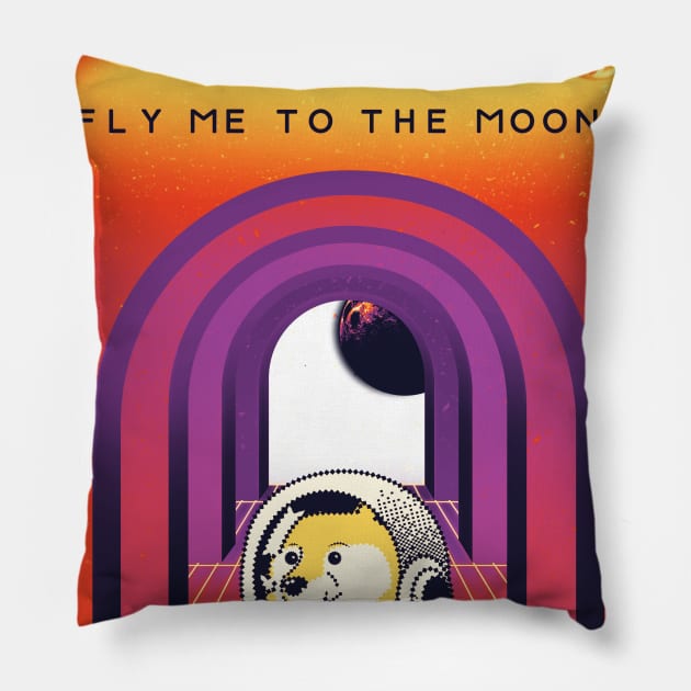 Dogecoin fly to the moon 3 Pillow by Nangers Studio