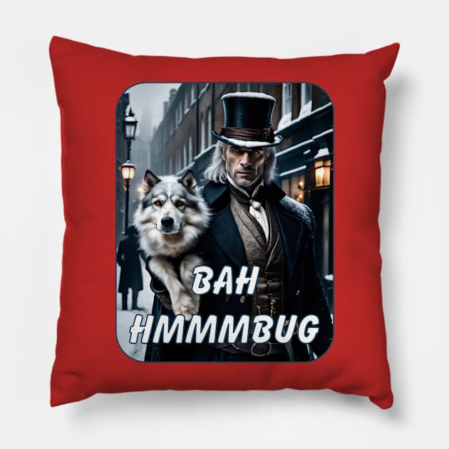 Bah Hmmmbug (White Lettering) Pillow by AI AI Captain