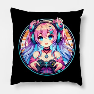 long hair anime gamer girl Pillow