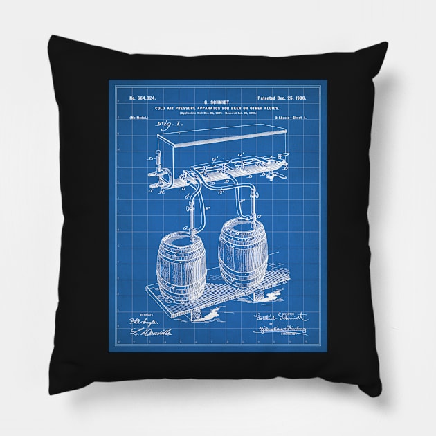 Beer Keg Patent - Home Brewer Craft Beer Art - Blueprint Pillow by patentpress