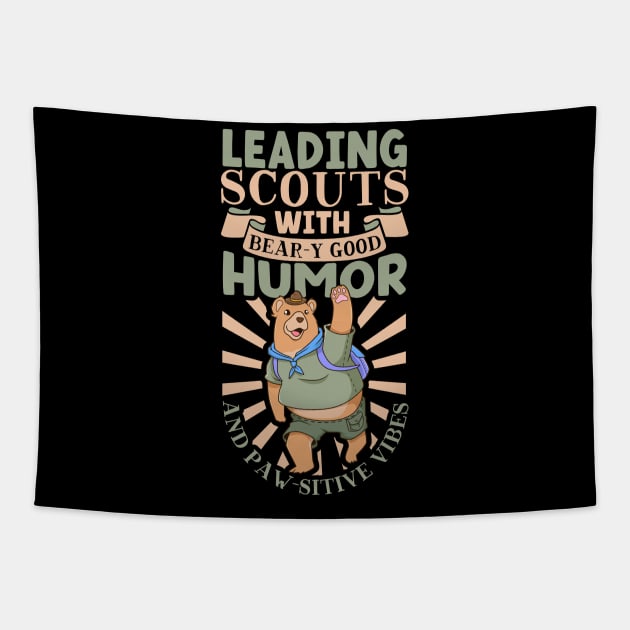 Leading scouts with bear - Cubmaster Tapestry by Modern Medieval Design