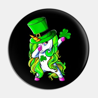 Dabbing Unicorn St Patricks Day Shamrock Pin