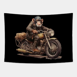 Monkey Biker Retro Motorcycle Tapestry