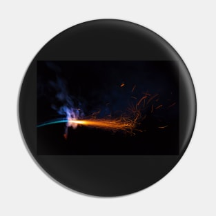 Burning fuse with sparks and blue smoke isolated on black background Pin